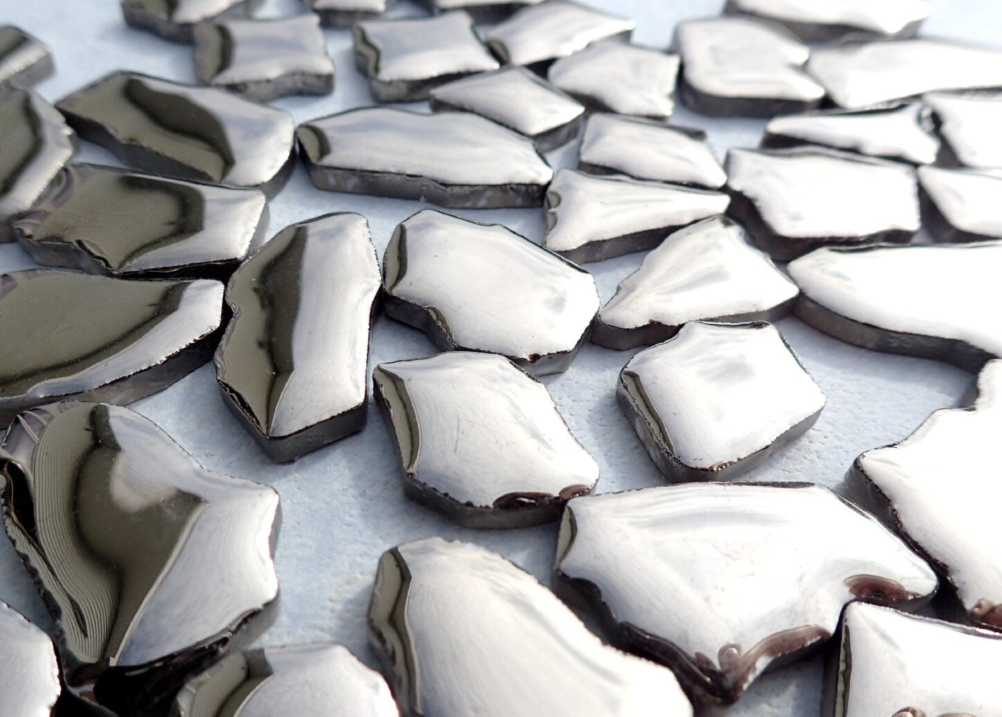 Shiny Silver Mosaic Ceramic Tiles - Random Shapes Metallic - 100g - Assorted Sizes Jigsaw Pieces