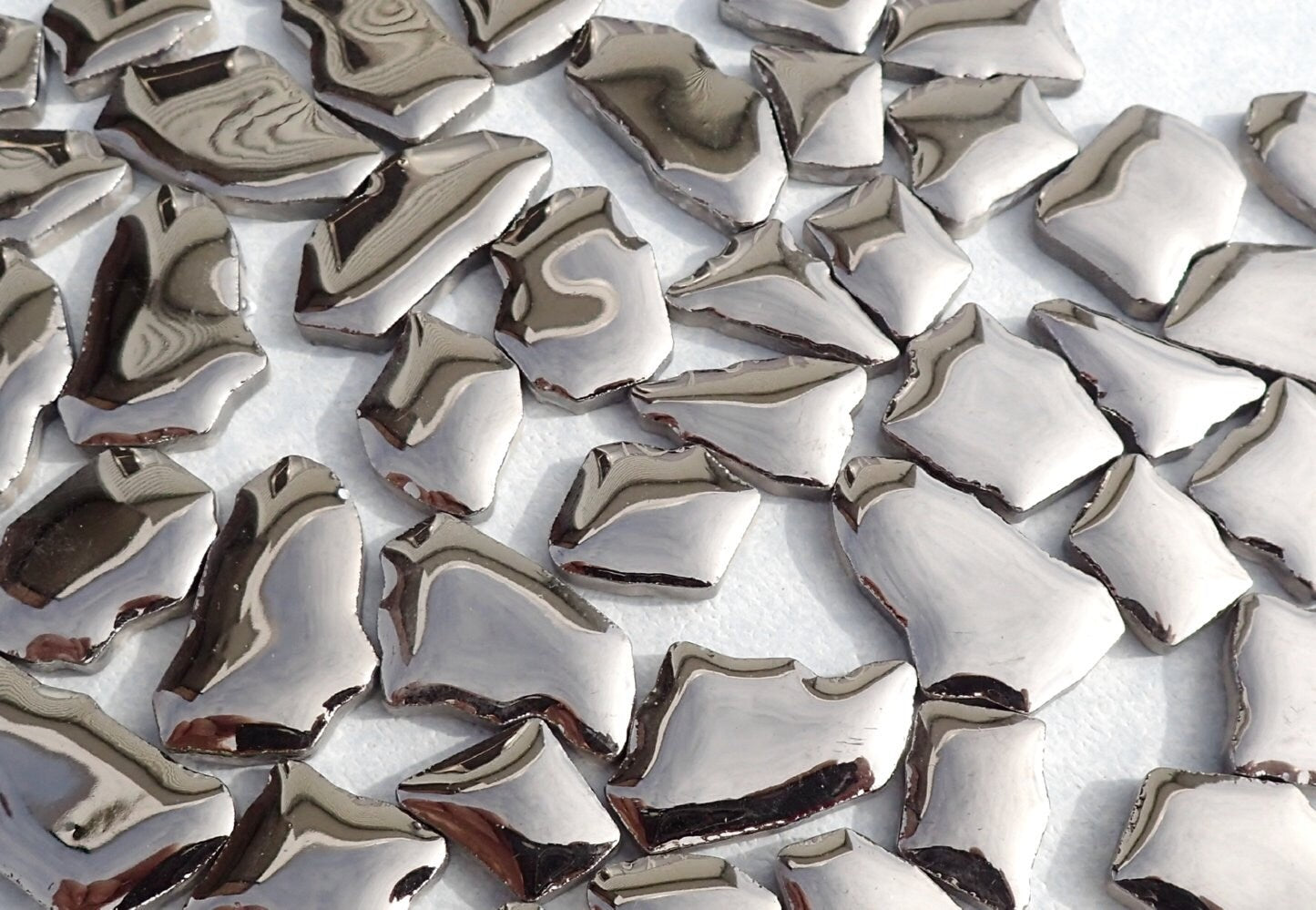 Shiny Silver Mosaic Ceramic Tiles - Random Shapes Metallic - 100g - Assorted Sizes Jigsaw Pieces