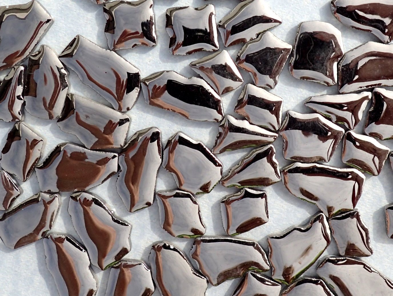 Shiny Silver Mosaic Ceramic Tiles - Random Shapes Metallic - 100g - Assorted Sizes Jigsaw Pieces