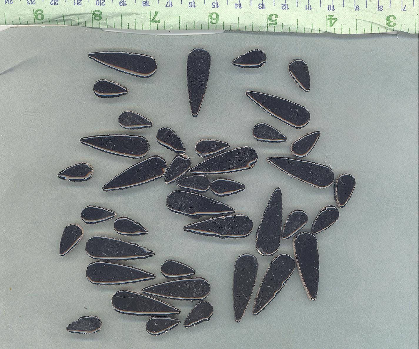 Black Teardrop Mosaic Tiles - 50g Ceramic Petals in Mix of 2 Sizes 1/2" and 3/5"
