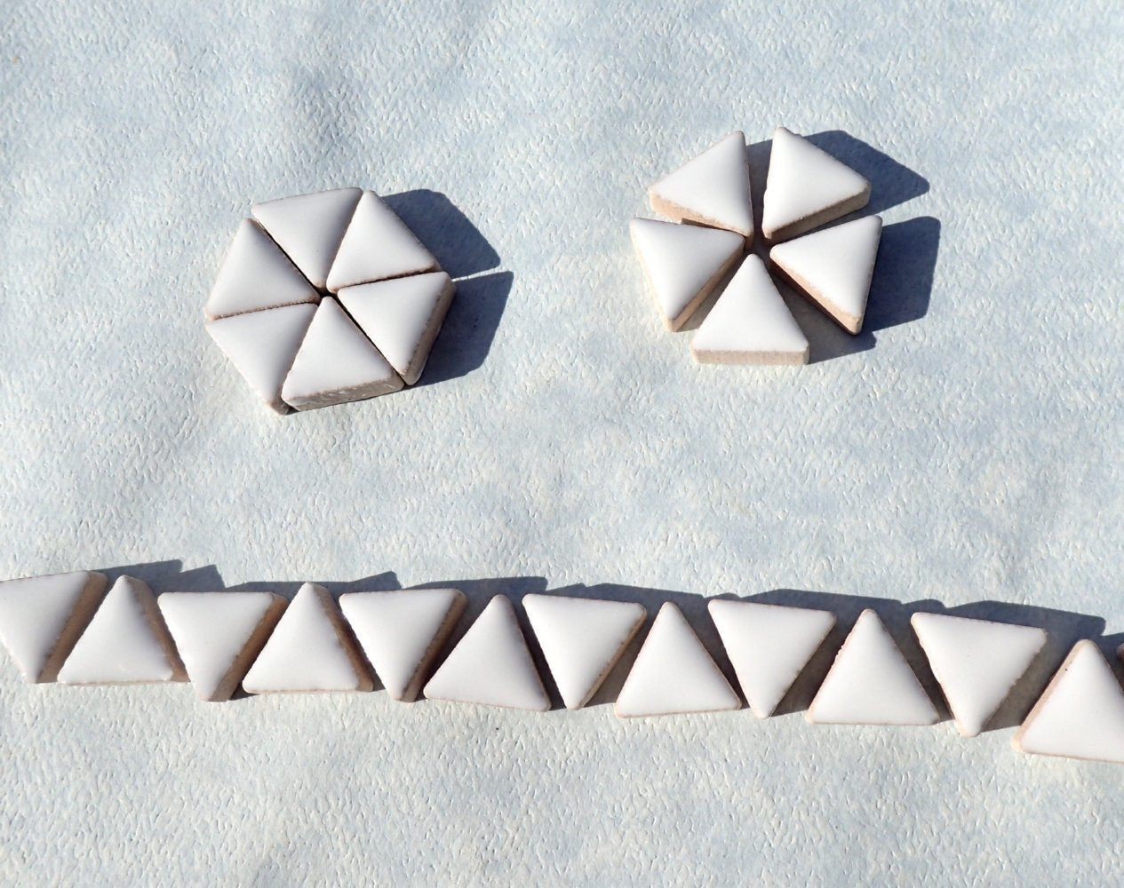 White Mini Triangles Mosaic Tiles - 50g Ceramic - 15mm
