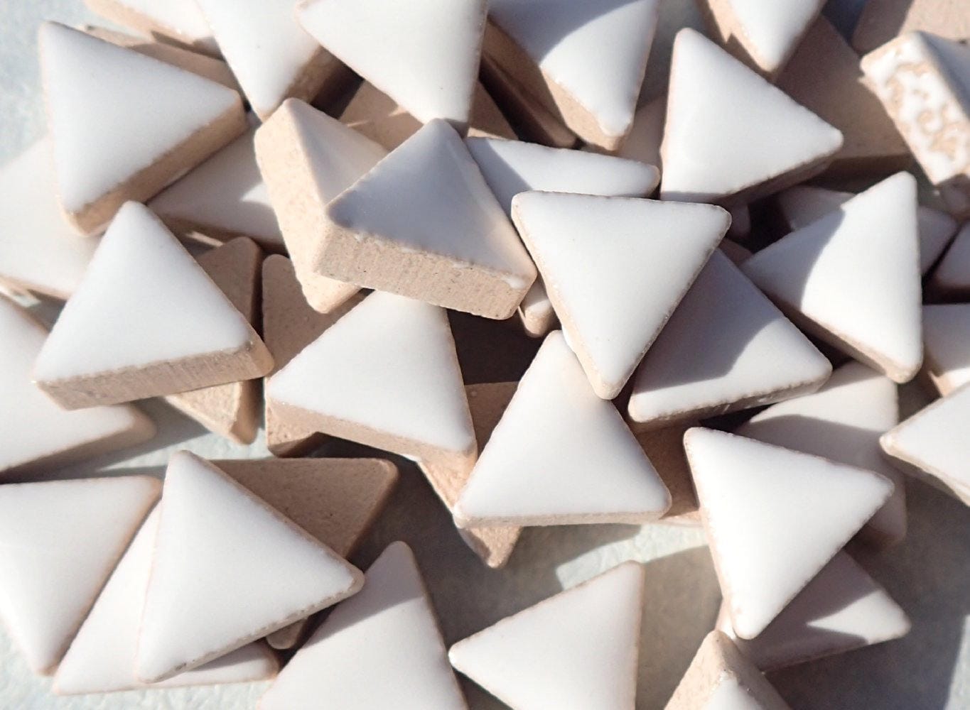 White Mini Triangles Mosaic Tiles - 50g Ceramic - 15mm