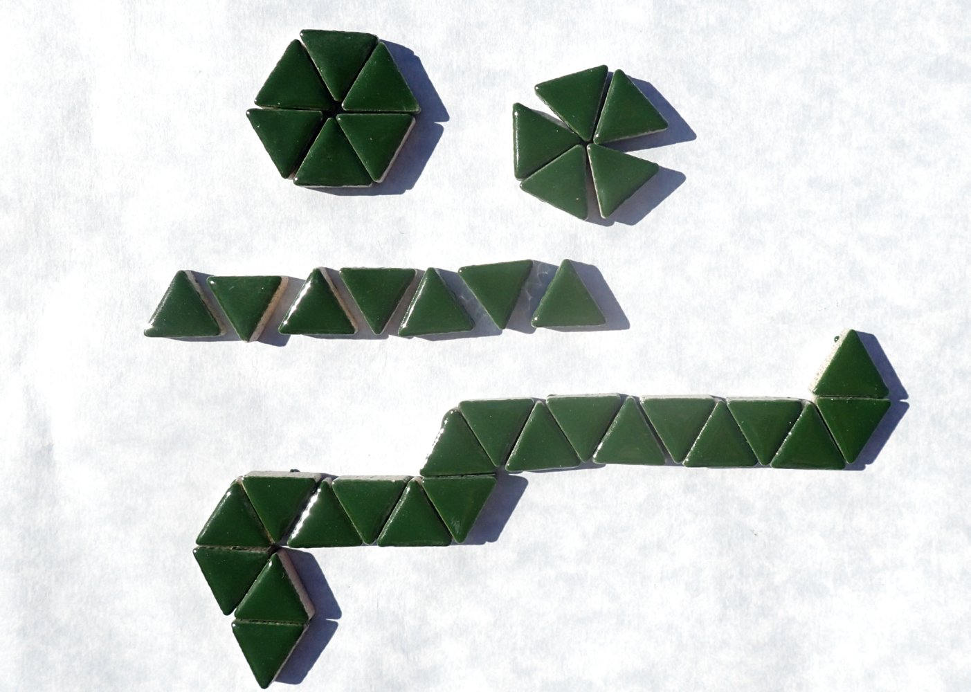 Deep Green Mini Triangles Mosaic Tiles - 50g Ceramic - 15mm in Pesto