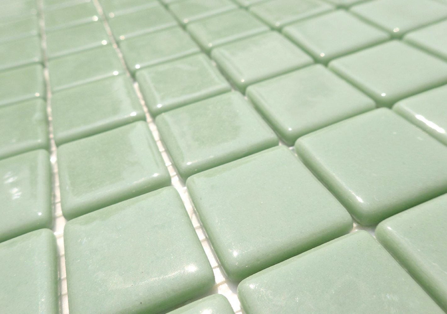 Sage Green Glass Mosaic Tiles Squares - 1 inch - 25 Tiles for Craft Projects and Decorations - Medium Green Recycled