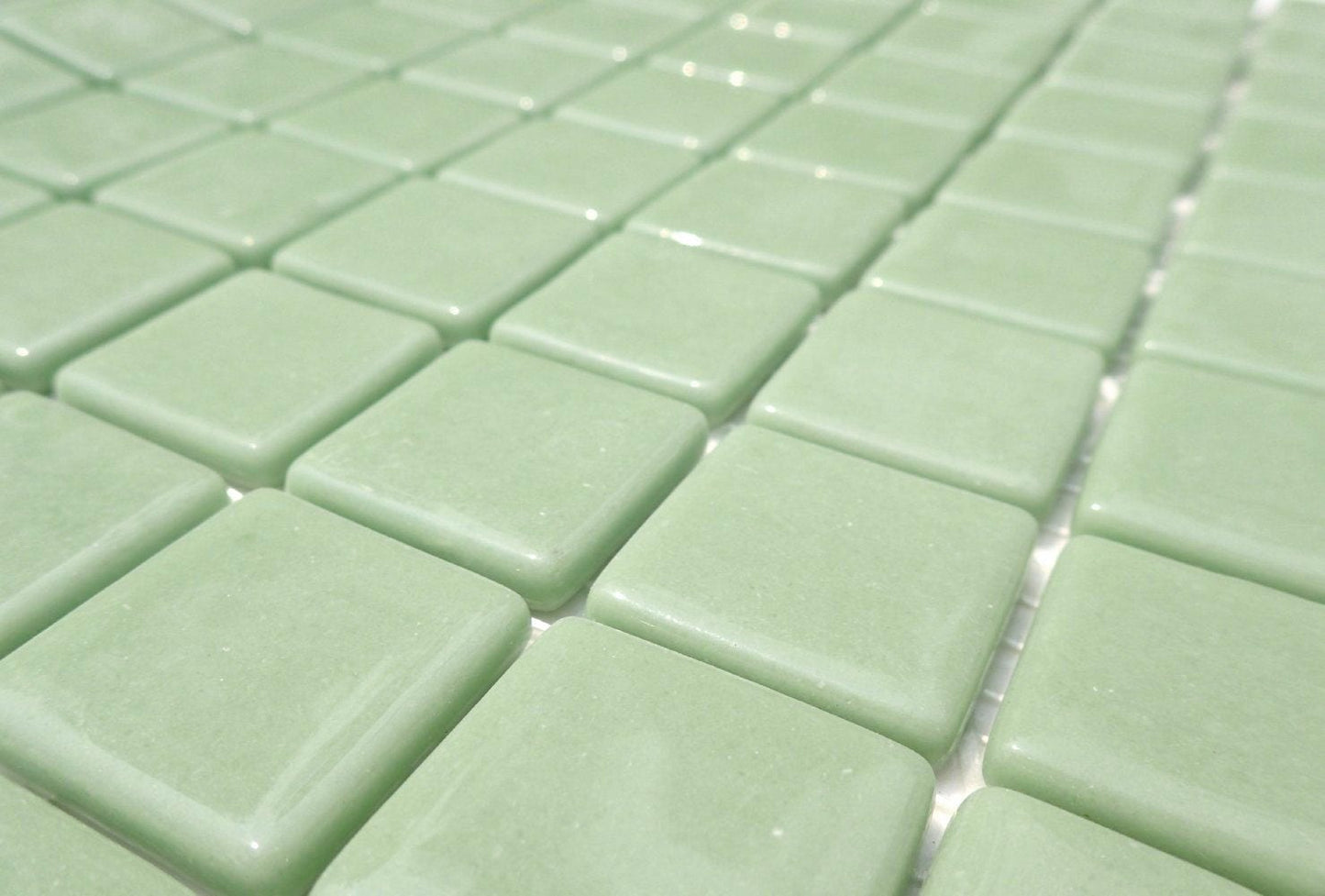 Sage Green Glass Mosaic Tiles Squares - 1 inch - 25 Tiles for Craft Projects and Decorations - Medium Green Recycled