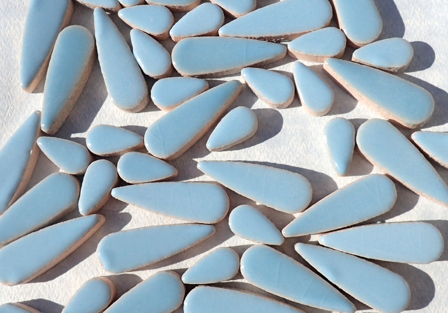 Light Blue Teardrop Mosaic Tiles - 50g Ceramic Petals in Mix of 2 Sizes 1/2" and 3/5" in Azure
