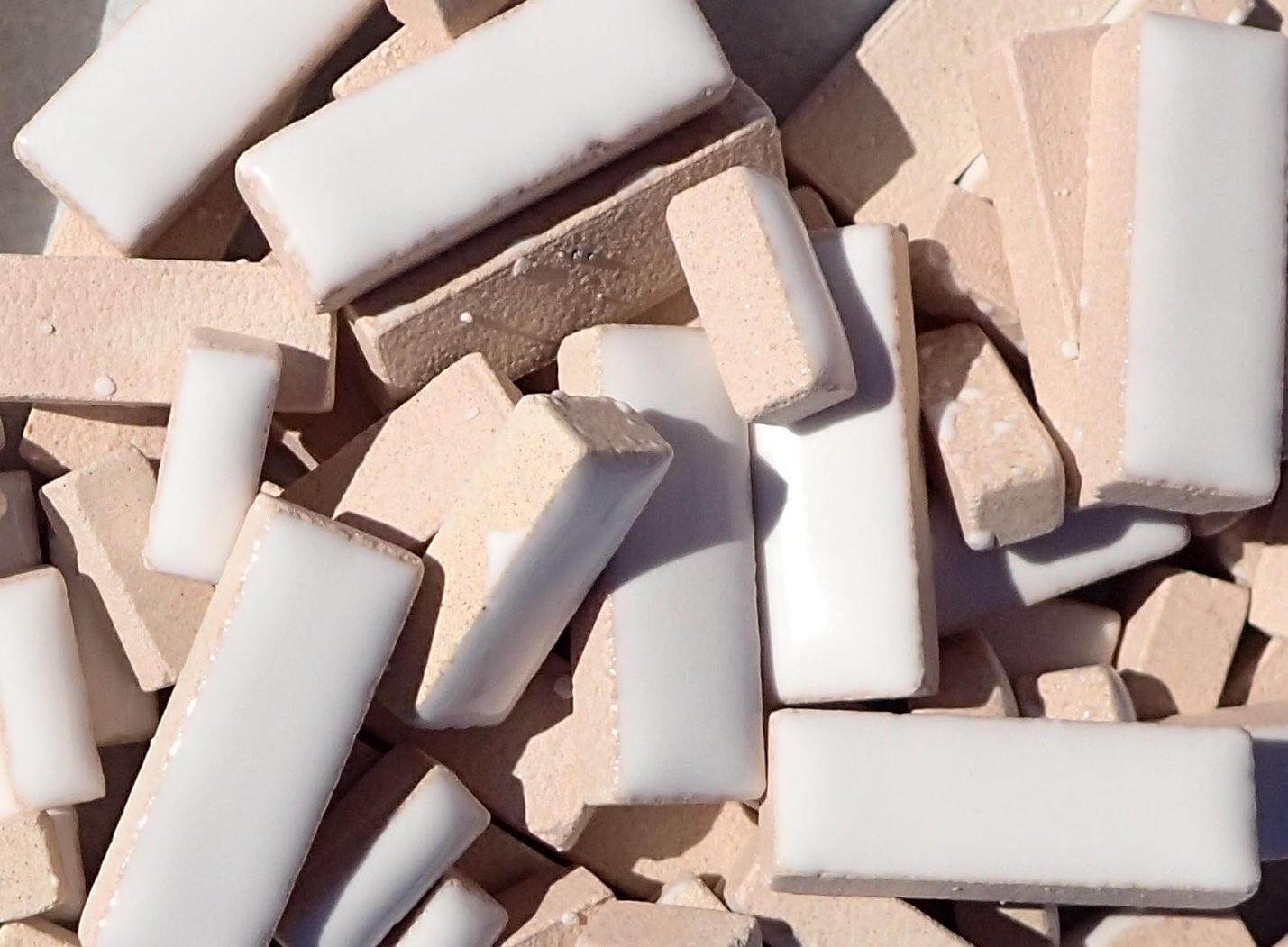 White Mini Rectangles Mosaic Tiles - 50g Ceramic in Mix of 3 Sizes 3/8" and 5/8" and 3/4"