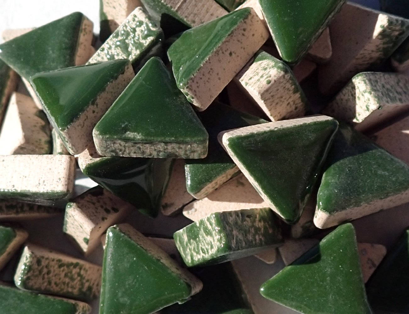 Deep Green Mini Triangles Mosaic Tiles - 50g Ceramic - 15mm in Pesto