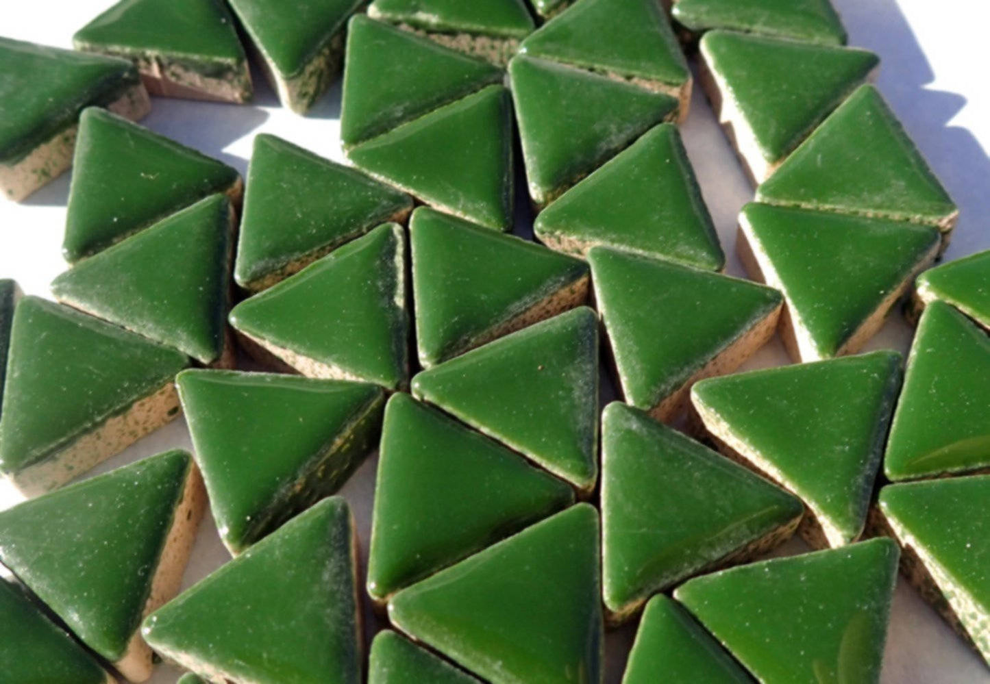 Deep Green Mini Triangles Mosaic Tiles - 50g Ceramic - 15mm in Pesto