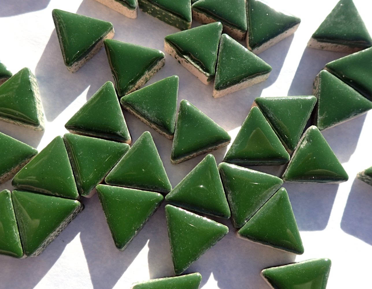 Deep Green Mini Triangles Mosaic Tiles - 50g Ceramic - 15mm in Pesto
