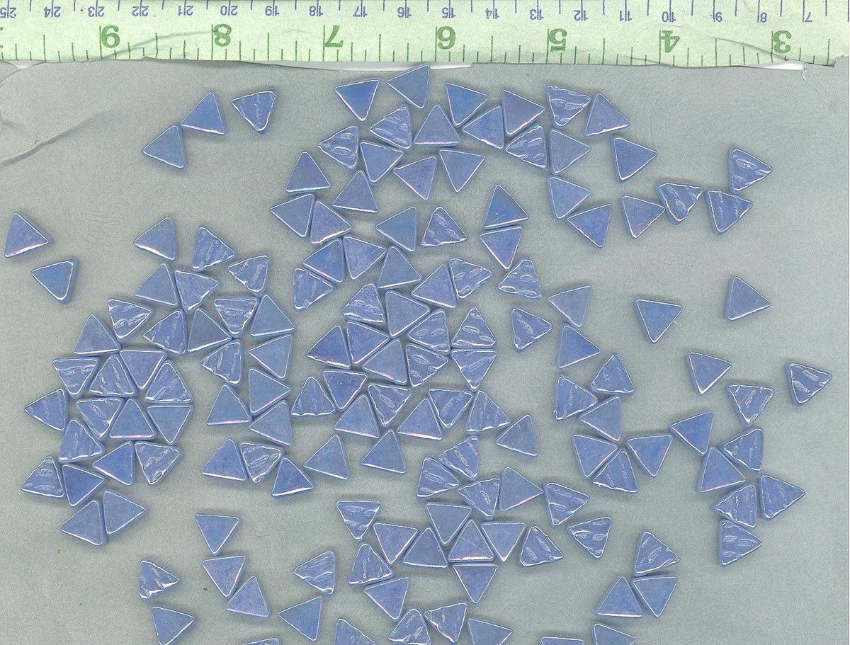 Small Blue Triangle Iridescent Glass Mosaic Tiles - 10mm - 50g in Dusk Blue - Approx 70 Pieces