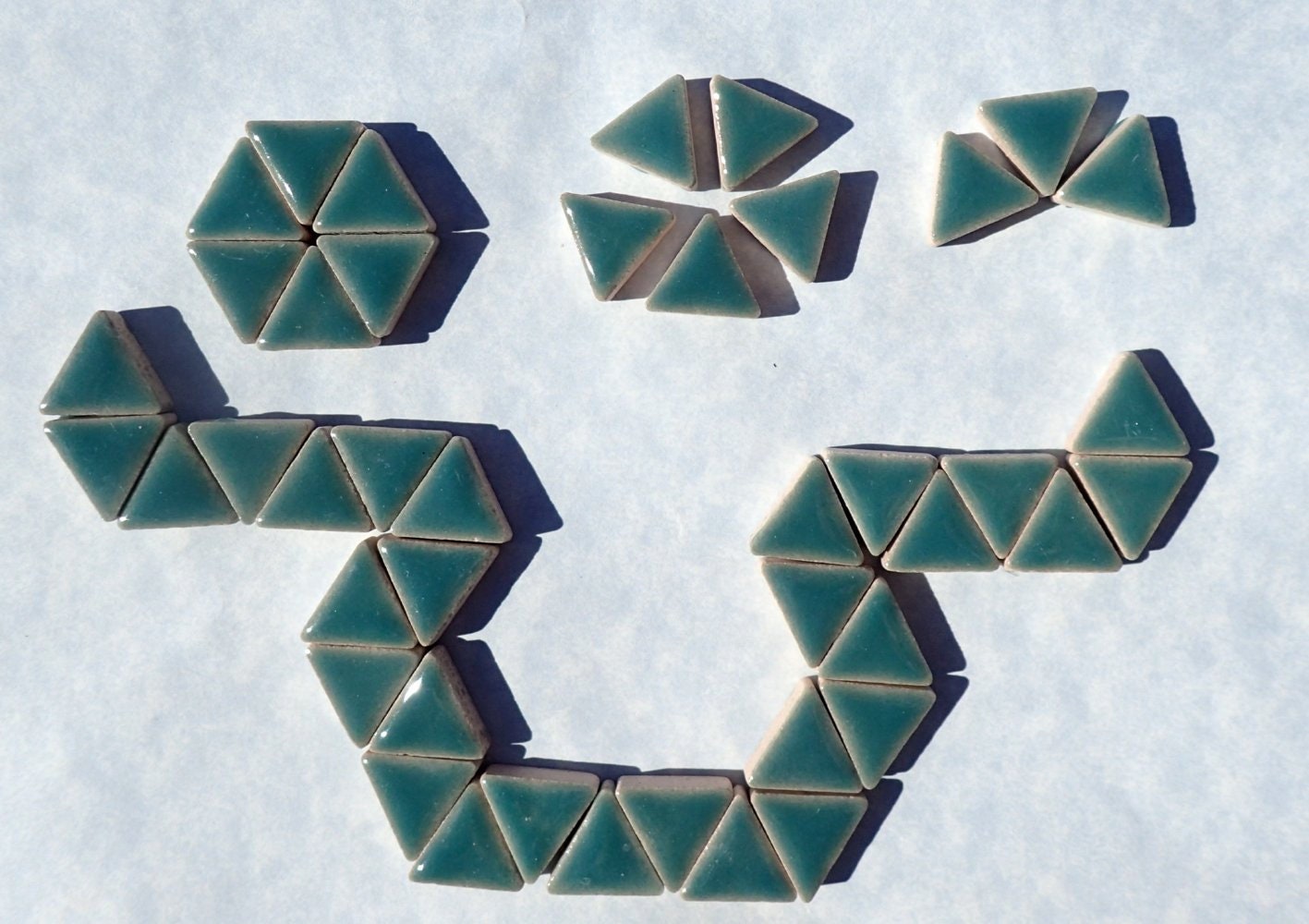 Deep Sea Green Mini Triangles Mosaic Tiles - 50g Ceramic - 15mm in Phthalo Green