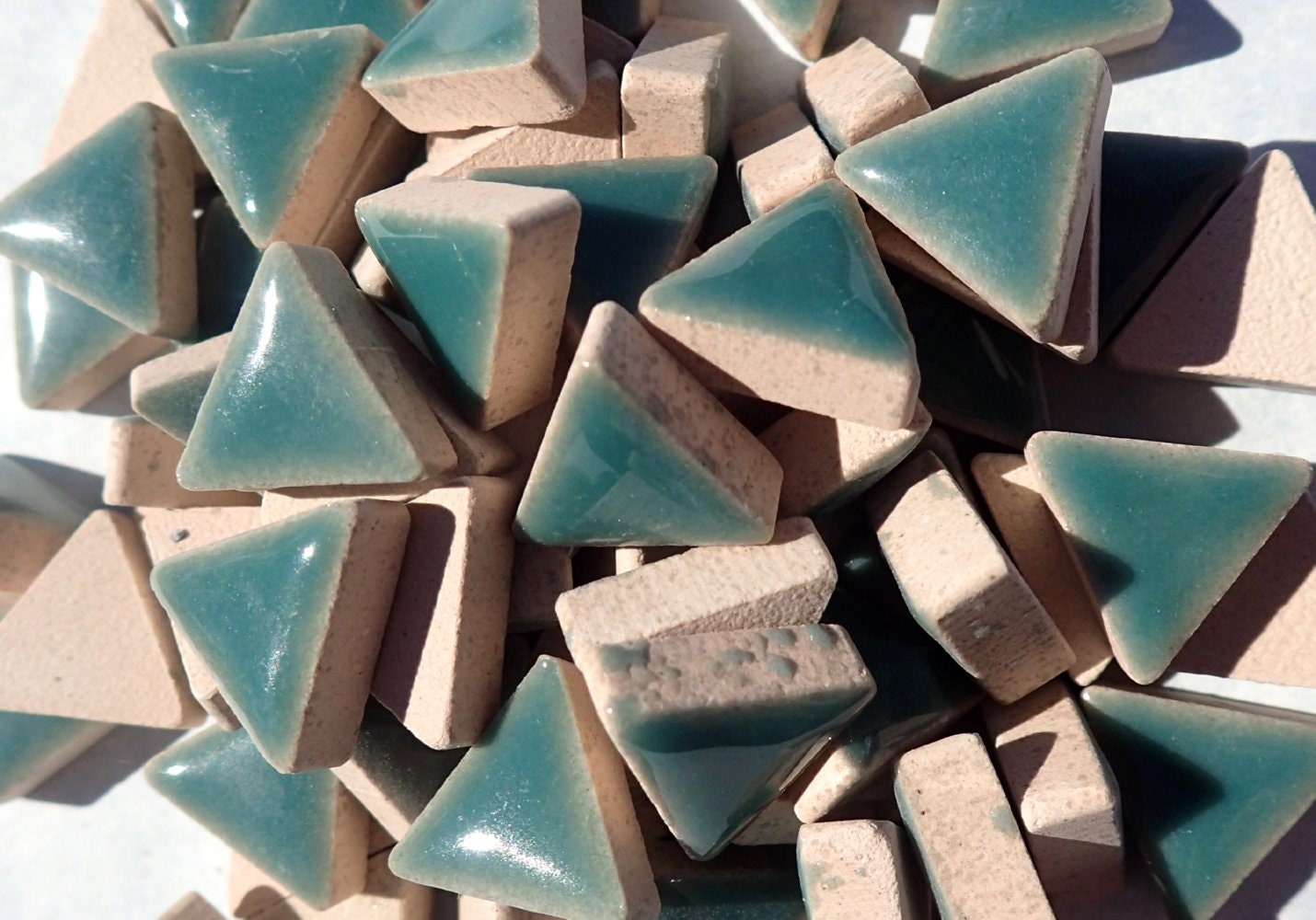 Deep Sea Green Mini Triangles Mosaic Tiles - 50g Ceramic - 15mm in Phthalo Green