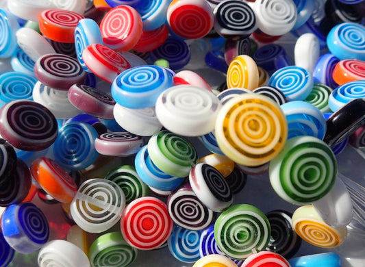 Round Flat Millefiori Glass Beads - Assorted Colors with White Circles - 12mm Use in Mosaics