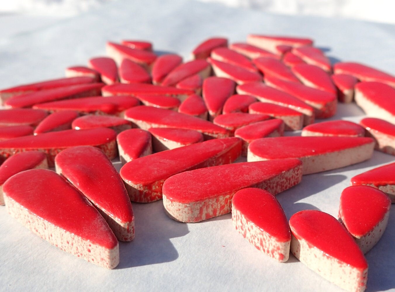 Bright Red Teardrop Mosaic Tiles - 50g Ceramic Petals in Mix of 2 Sizes 1/2" and 3/5"