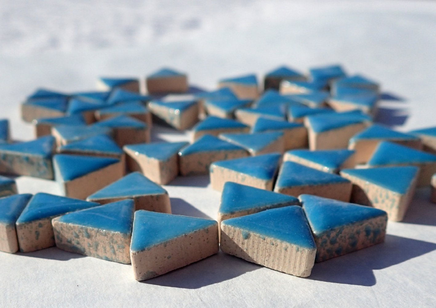 Mediterranean Blue Mini Triangles Mosaic Tiles - 50g Ceramic - 15mm in Thalo Blue