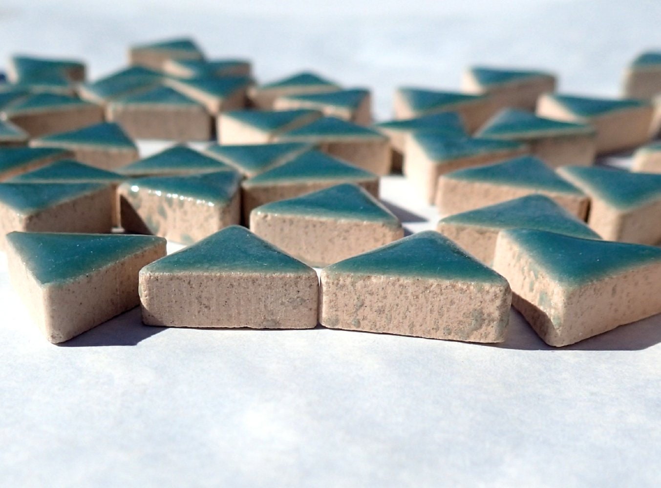 Deep Sea Green Mini Triangles Mosaic Tiles - 50g Ceramic - 15mm in Phthalo Green