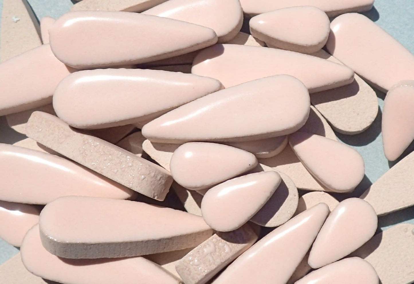Sweet Pink Teardrop Mosaic Tiles - 50g Ceramic Petals in Mix of 2 Sizes 1/2" and 3/5"