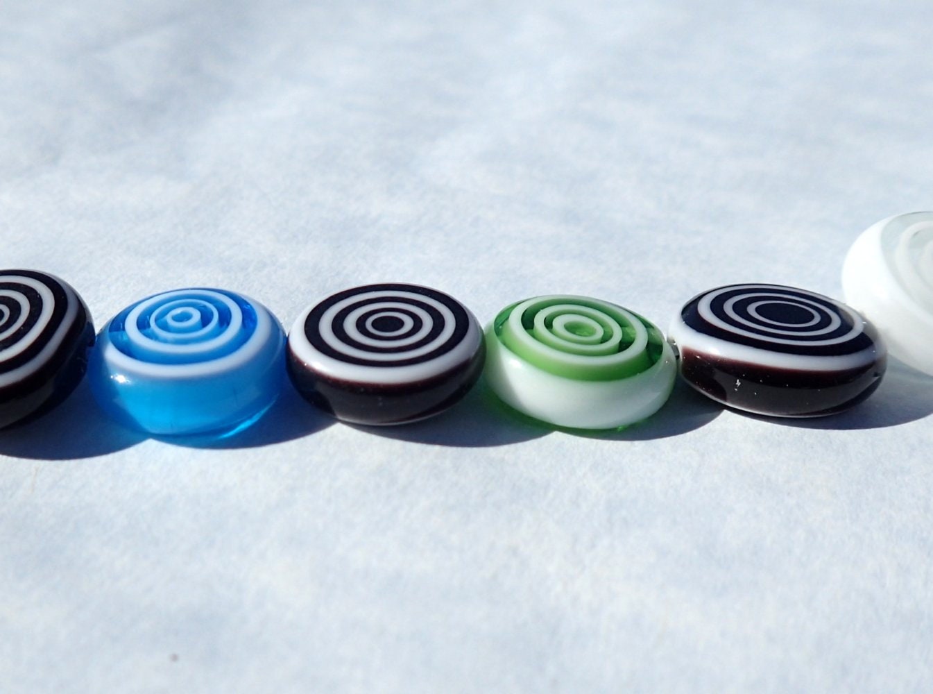 Round Flat Millefiori Glass Beads - Assorted Colors with White Circles - 12mm Use in Mosaics