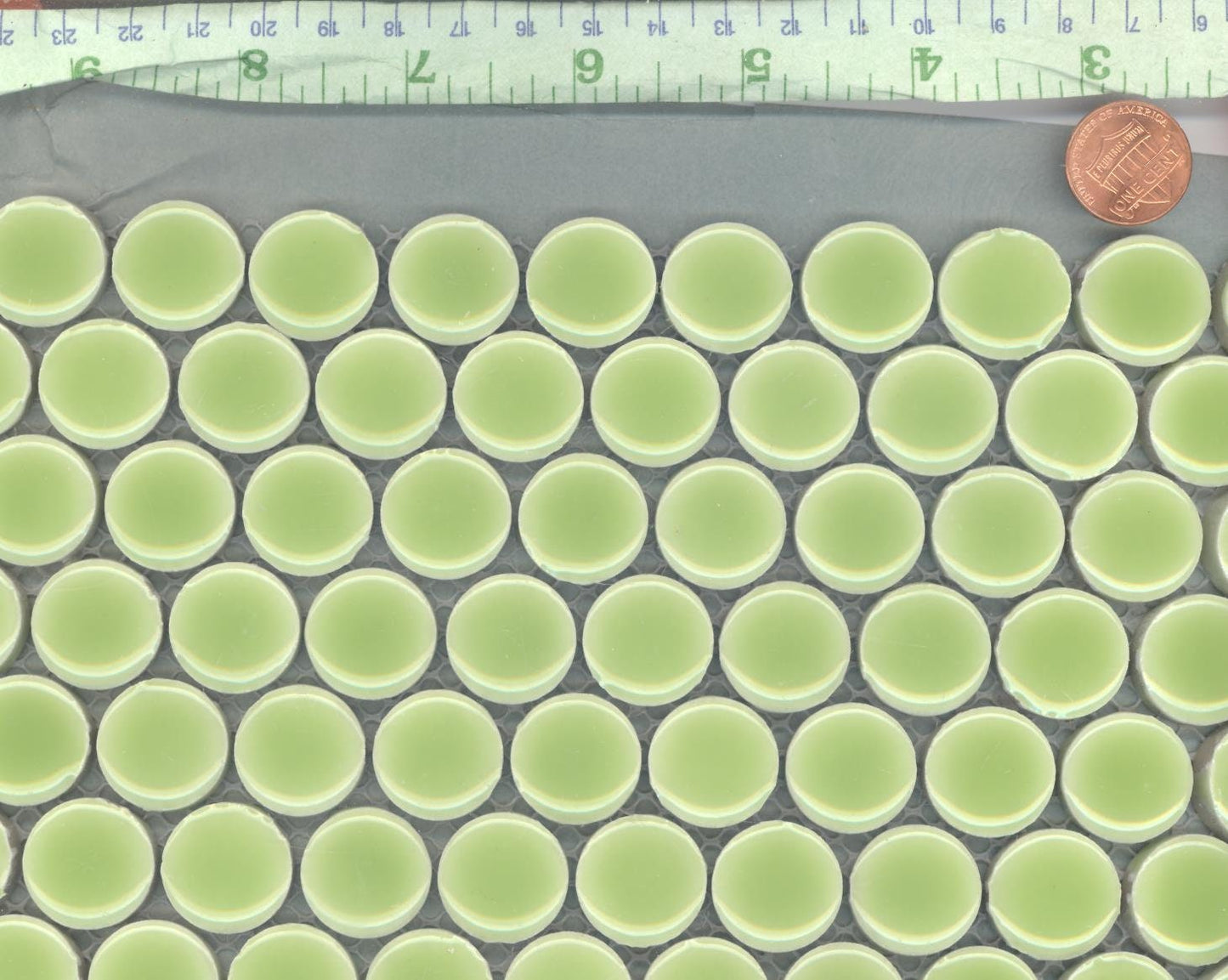 Electric Lime Green Ceramic Mosaic Penny Rounds - 25 Tiles - 2cm Circles
