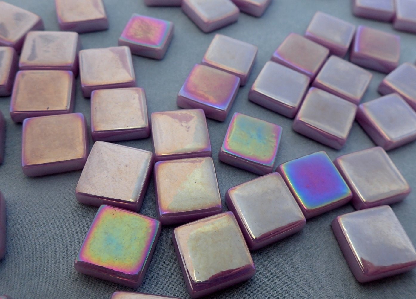 Lilac Iridescent Glass Square Mosaic Tiles - 12mm - Opaque Glass Solid Color - 50g of Purple Squares - Approx 35 Tiles