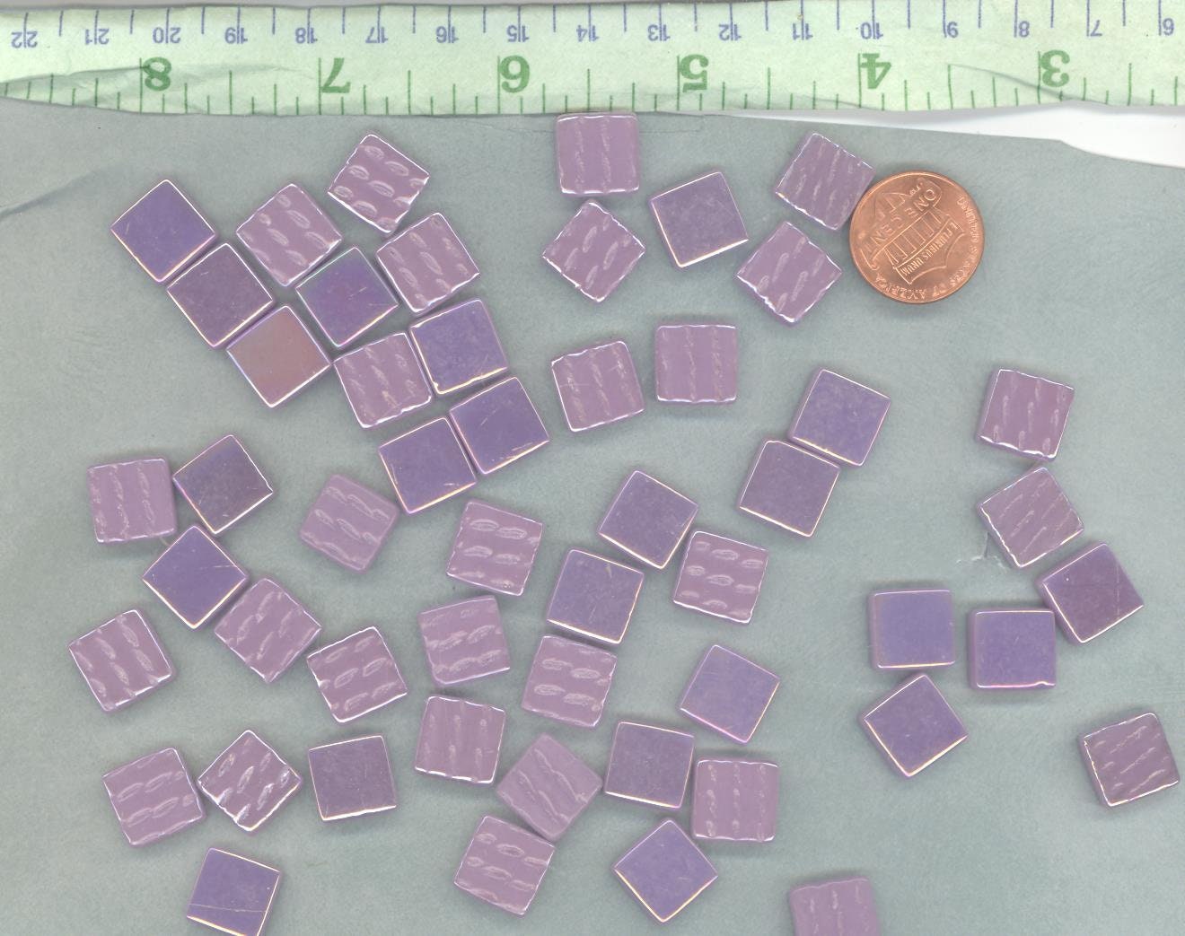 Lilac Iridescent Glass Square Mosaic Tiles - 12mm - Opaque Glass Solid Color - 50g of Purple Squares - Approx 35 Tiles