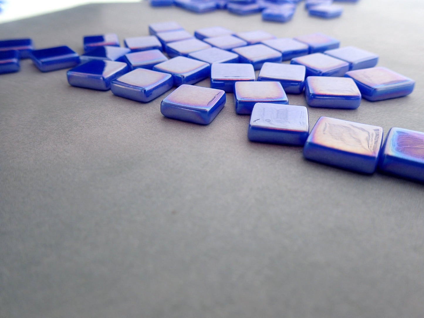 Brilliant Blue Iridescent Glass Square Mosaic Tiles - 50g of 12mm Squares in Dark Royal Blue - Approx 35 Tiles