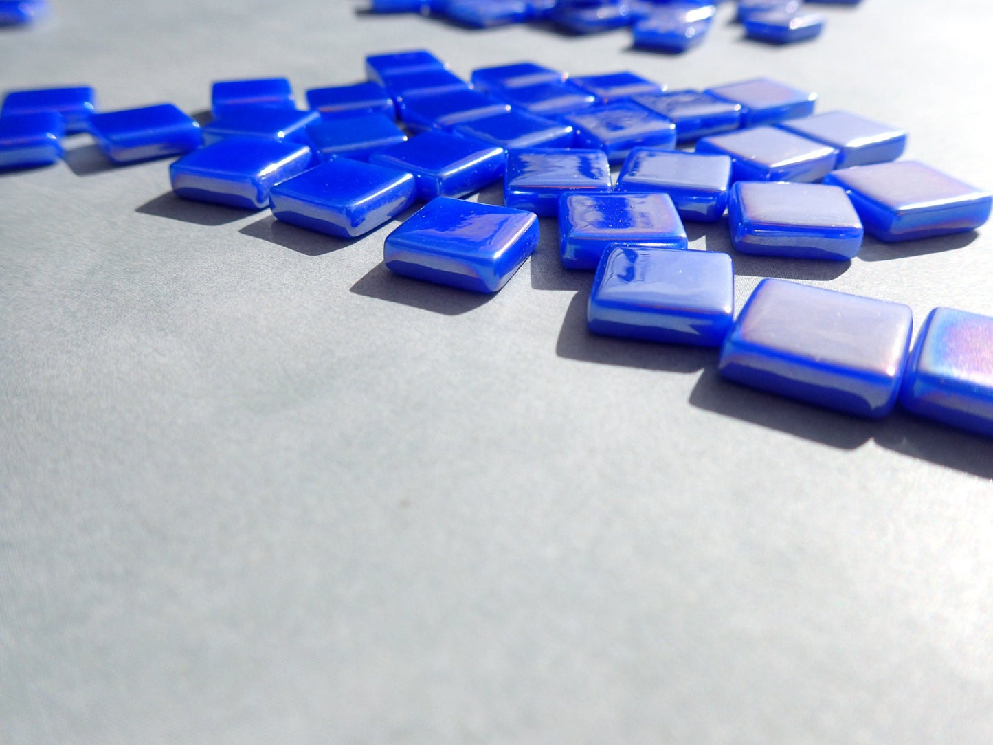Brilliant Blue Iridescent Glass Square Mosaic Tiles - 50g of 12mm Squares in Dark Royal Blue - Approx 35 Tiles