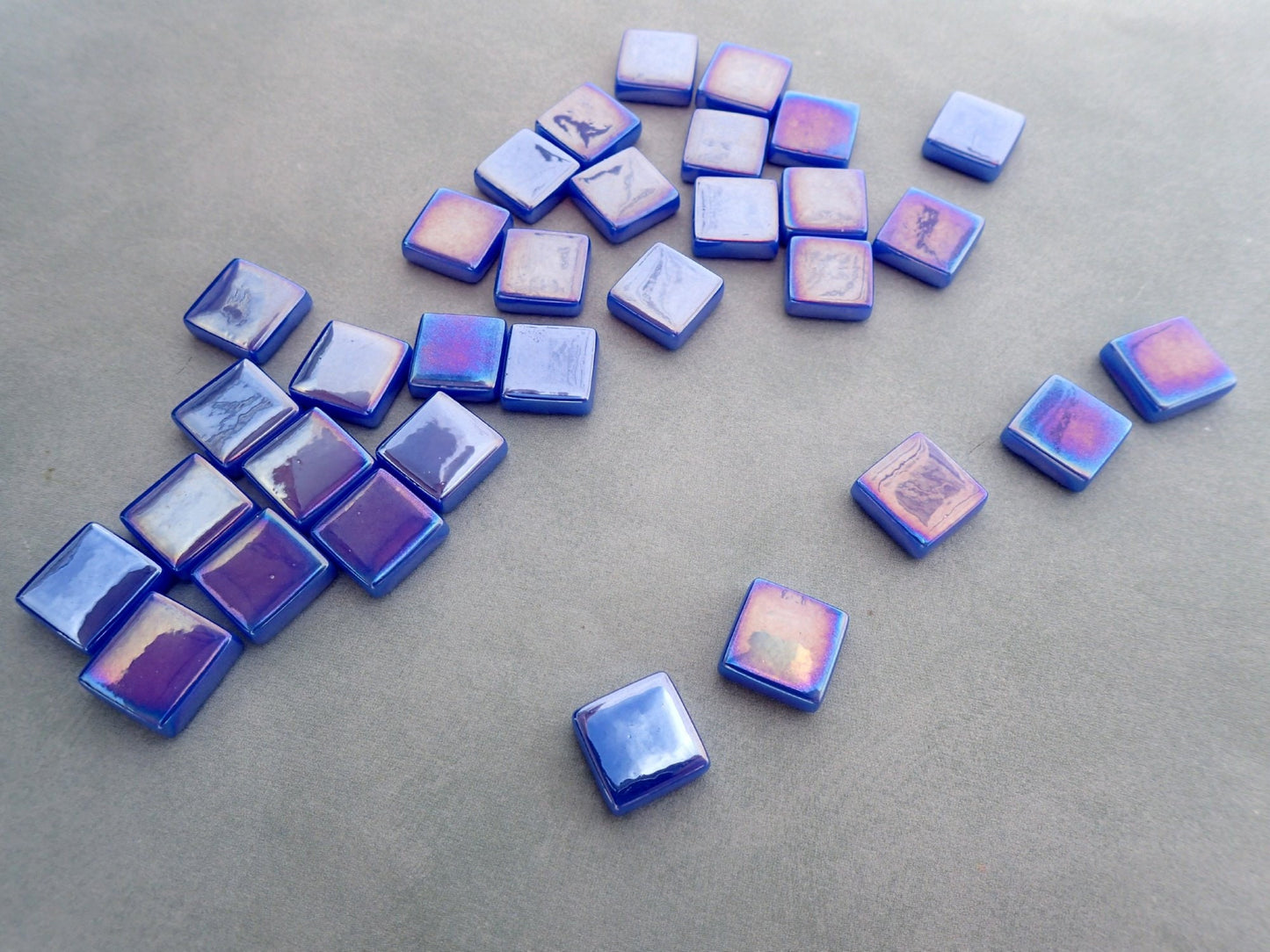 Brilliant Blue Iridescent Glass Square Mosaic Tiles - 50g of 12mm Squares in Dark Royal Blue - Approx 35 Tiles