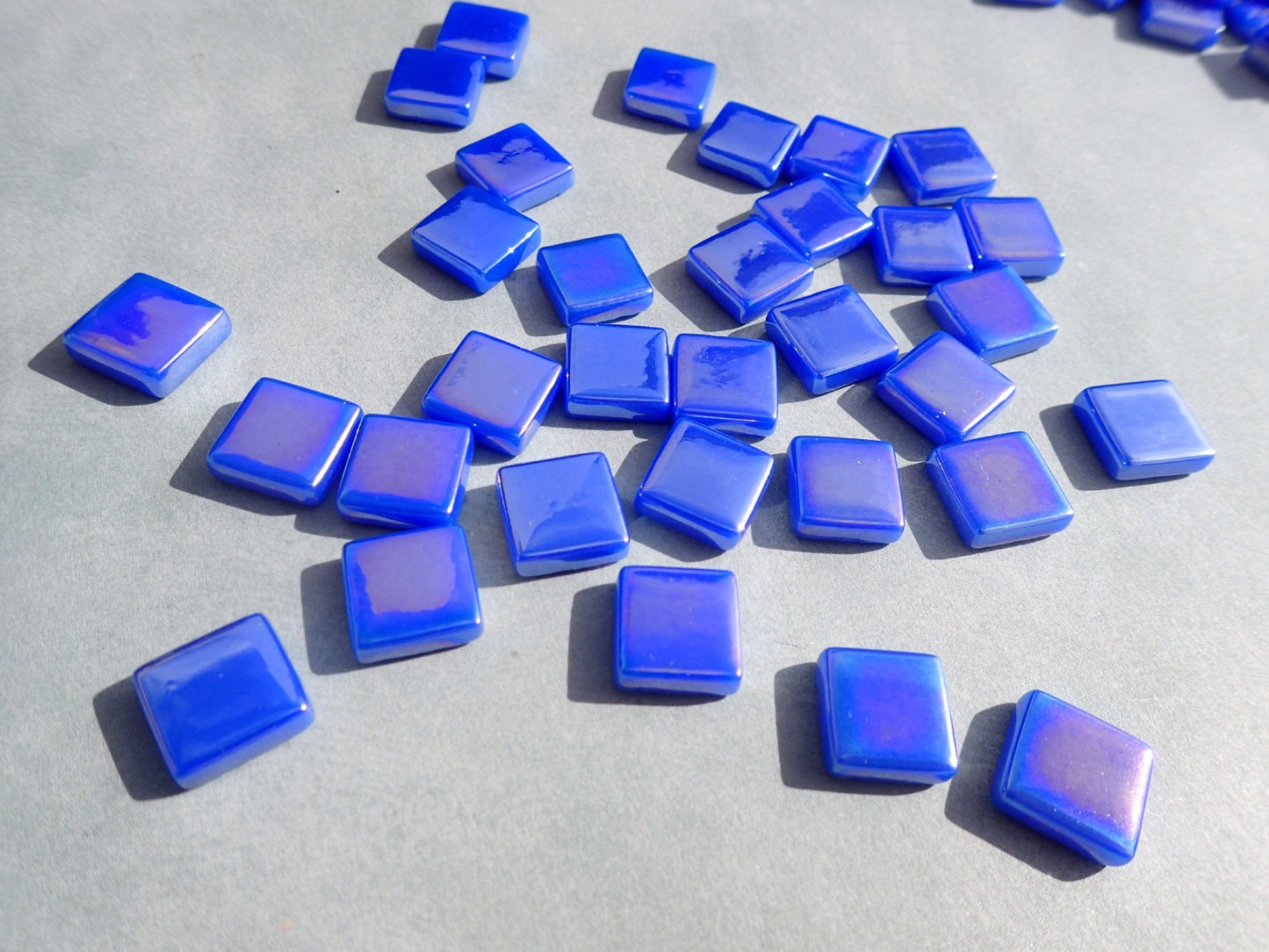 Brilliant Blue Iridescent Glass Square Mosaic Tiles - 50g of 12mm Squares in Dark Royal Blue - Approx 35 Tiles
