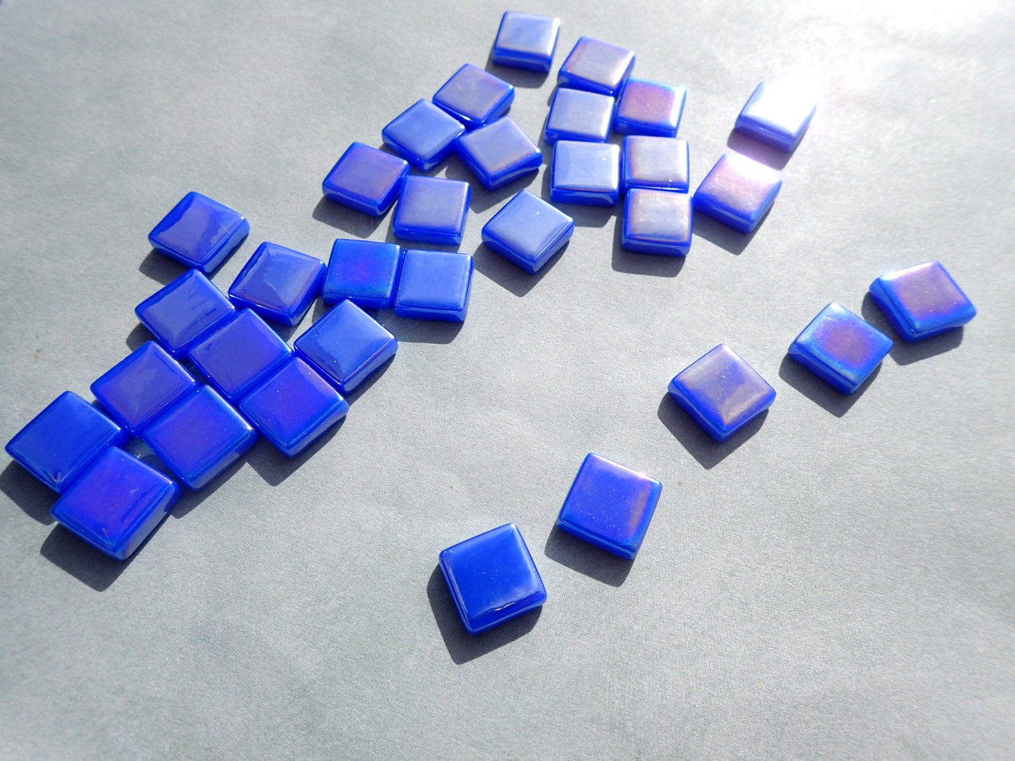 Brilliant Blue Iridescent Glass Square Mosaic Tiles - 50g of 12mm Squares in Dark Royal Blue - Approx 35 Tiles
