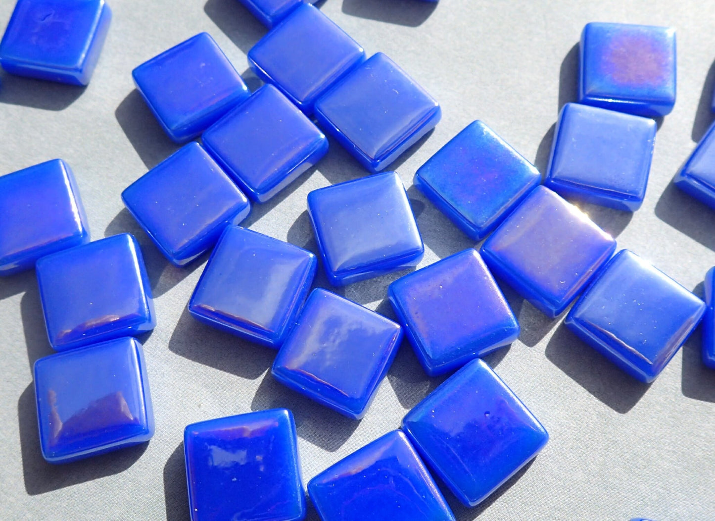 Brilliant Blue Iridescent Glass Square Mosaic Tiles - 50g of 12mm Squares in Dark Royal Blue - Approx 35 Tiles