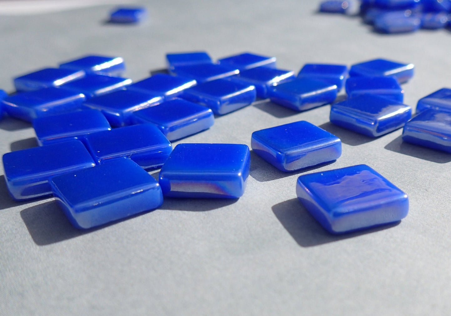Brilliant Blue Iridescent Glass Square Mosaic Tiles - 50g of 12mm Squares in Dark Royal Blue - Approx 35 Tiles
