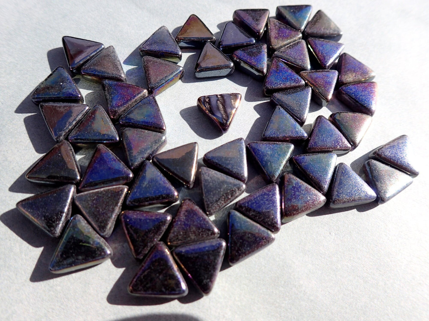 Small Black Iridescent Triangle Glass Mosaic Tiles - 10mm - 50g - Approx 70 Pieces