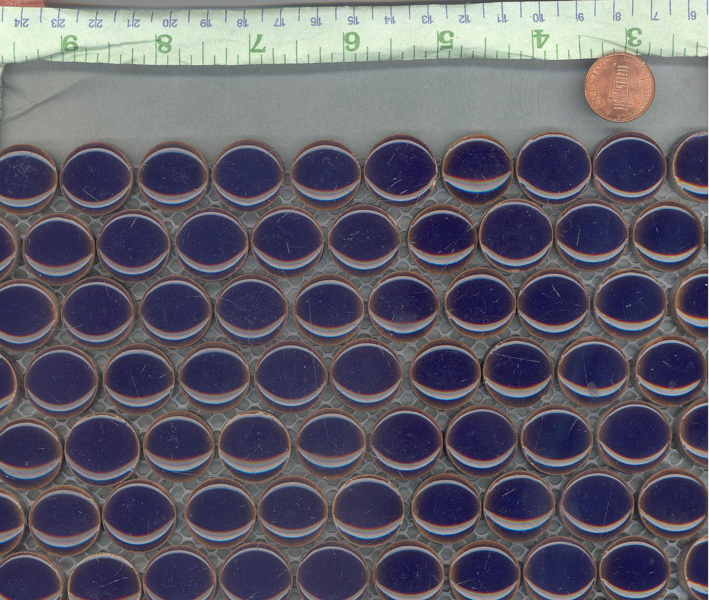Dark Blue Ceramic Mosaic Penny Rounds - 25 Tiles - 2cm Circles