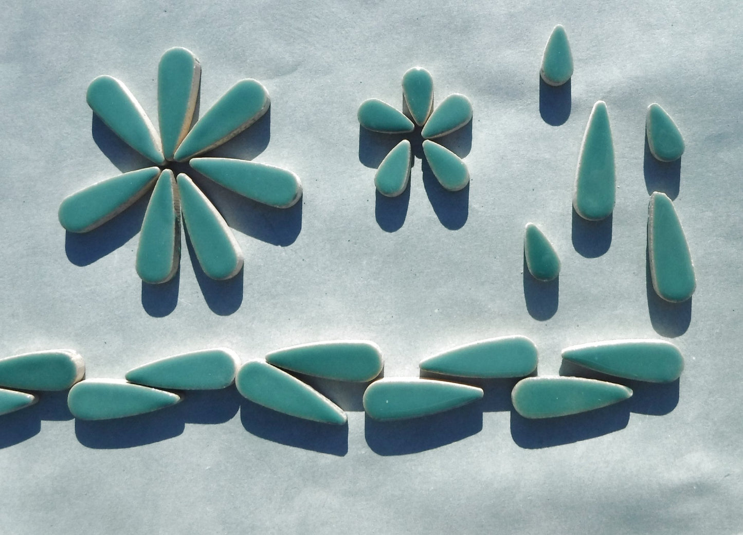 Sea Green Teardrop Mosaic Tiles - 50g Ceramic Petals in Mix of 2 Sizes 1/2" and 3/5"