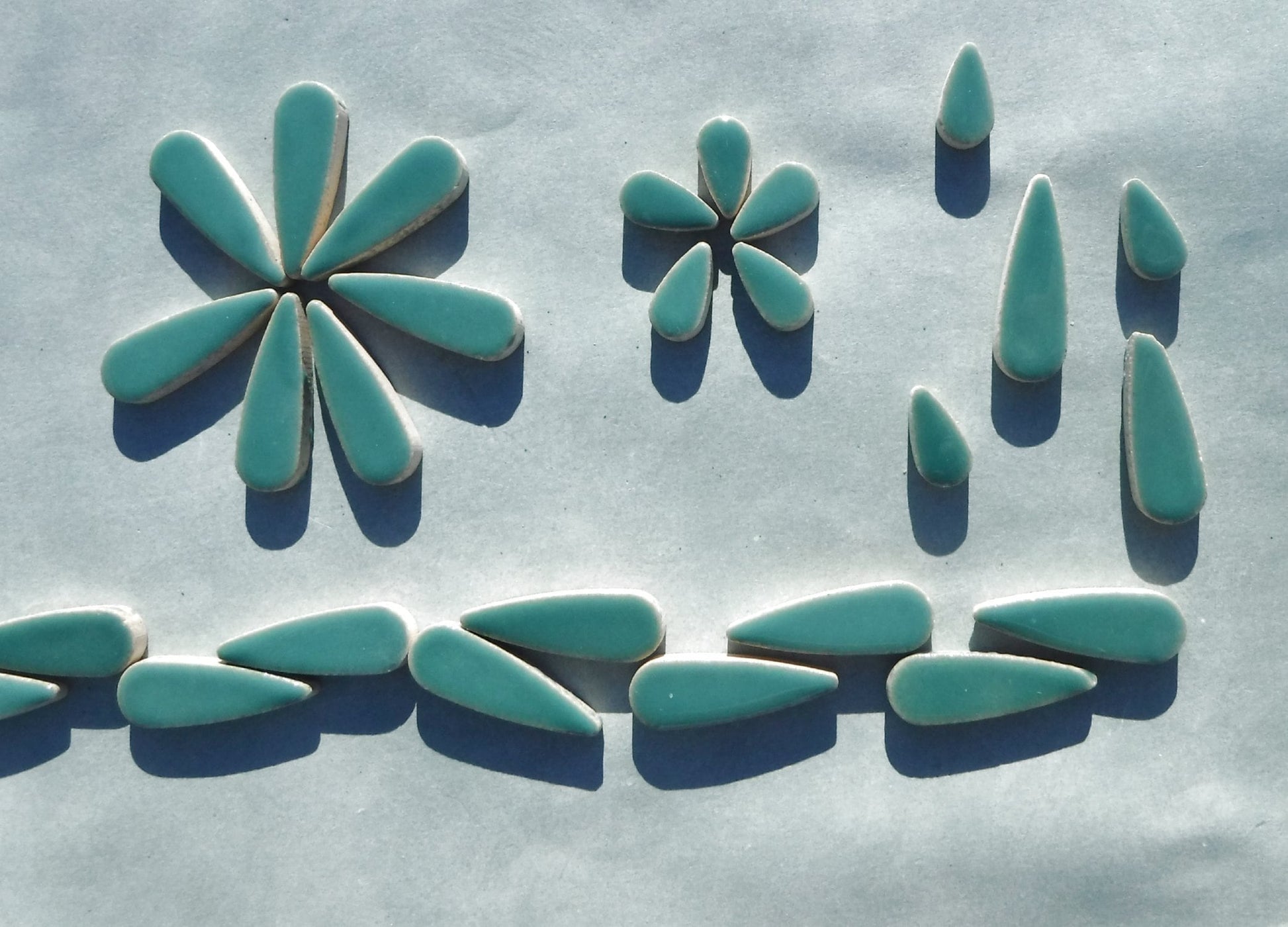 Sea Green Teardrop Mosaic Tiles - 50g Ceramic Petals in Mix of 2 Sizes 1/2" and 3/5"