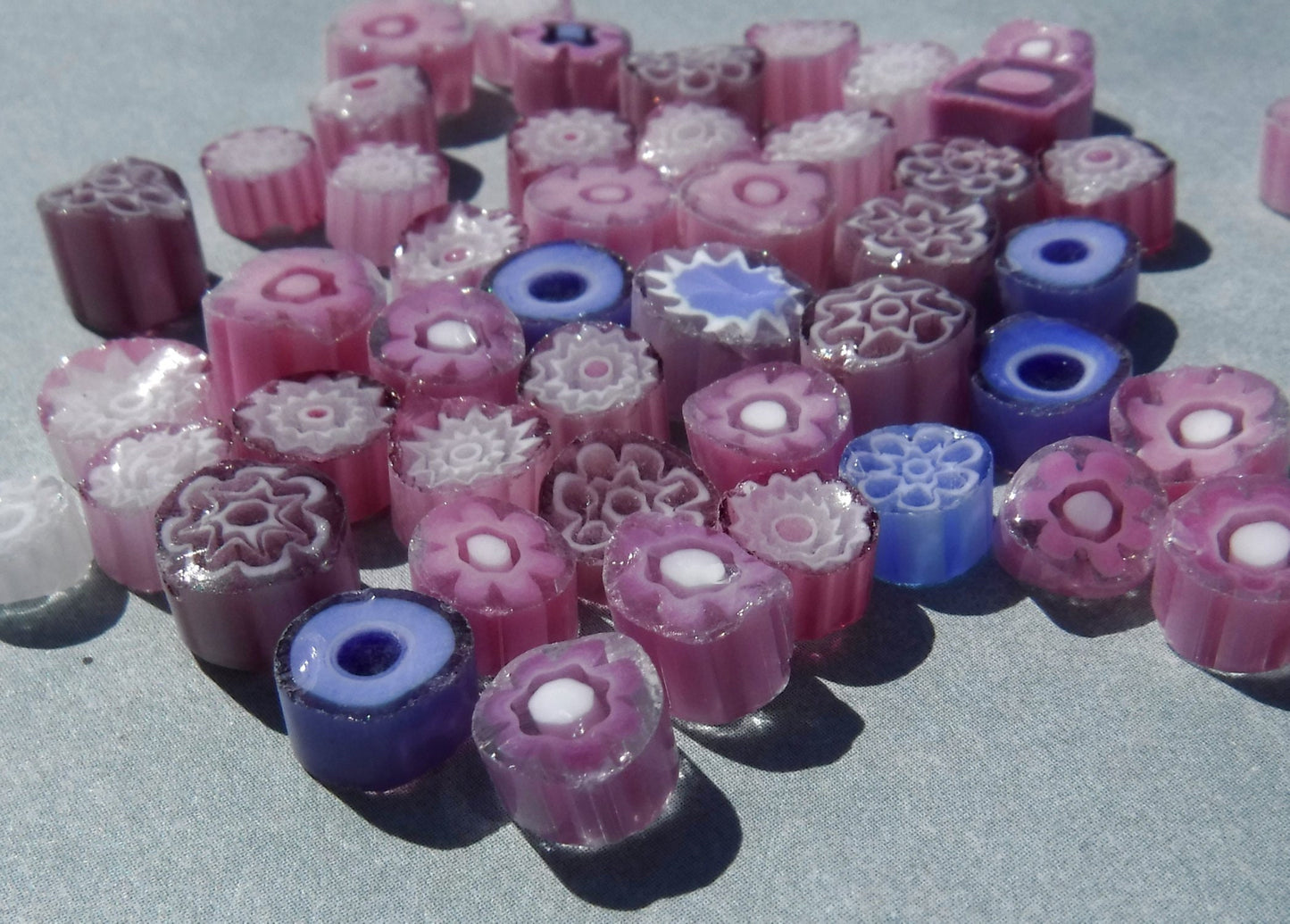 Pink and Purple Millefiori - 25 grams - Unique Mosaic Glass Tiles - Mix of Patterns