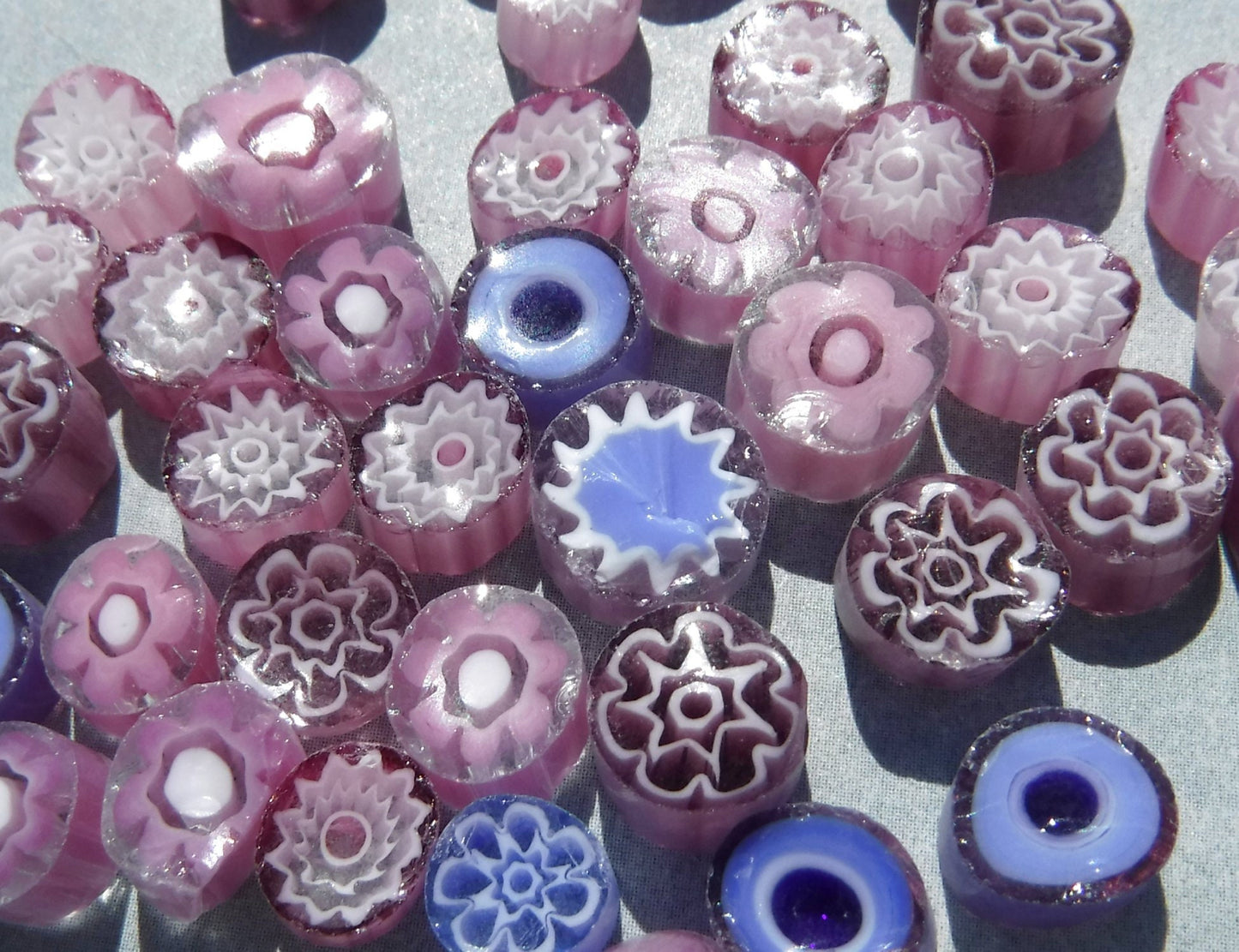 Pink and Purple Millefiori - 25 grams - Unique Mosaic Glass Tiles - Mix of Patterns