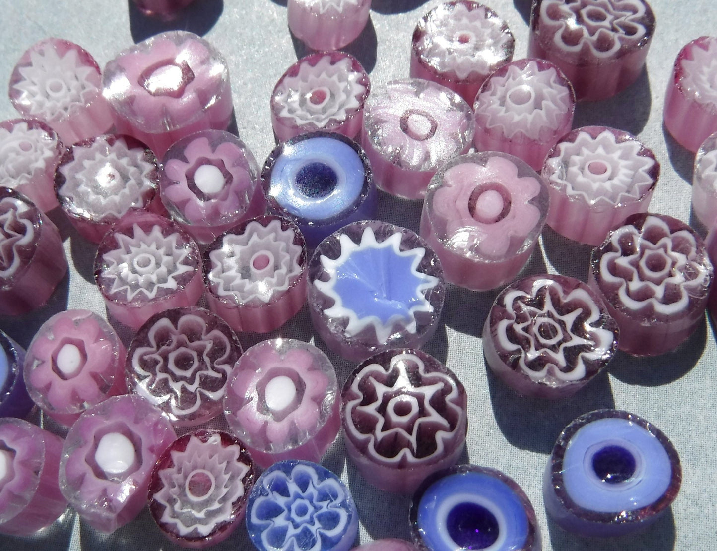 Pink and Purple Millefiori - 25 grams - Unique Mosaic Glass Tile - Mix of Patterns