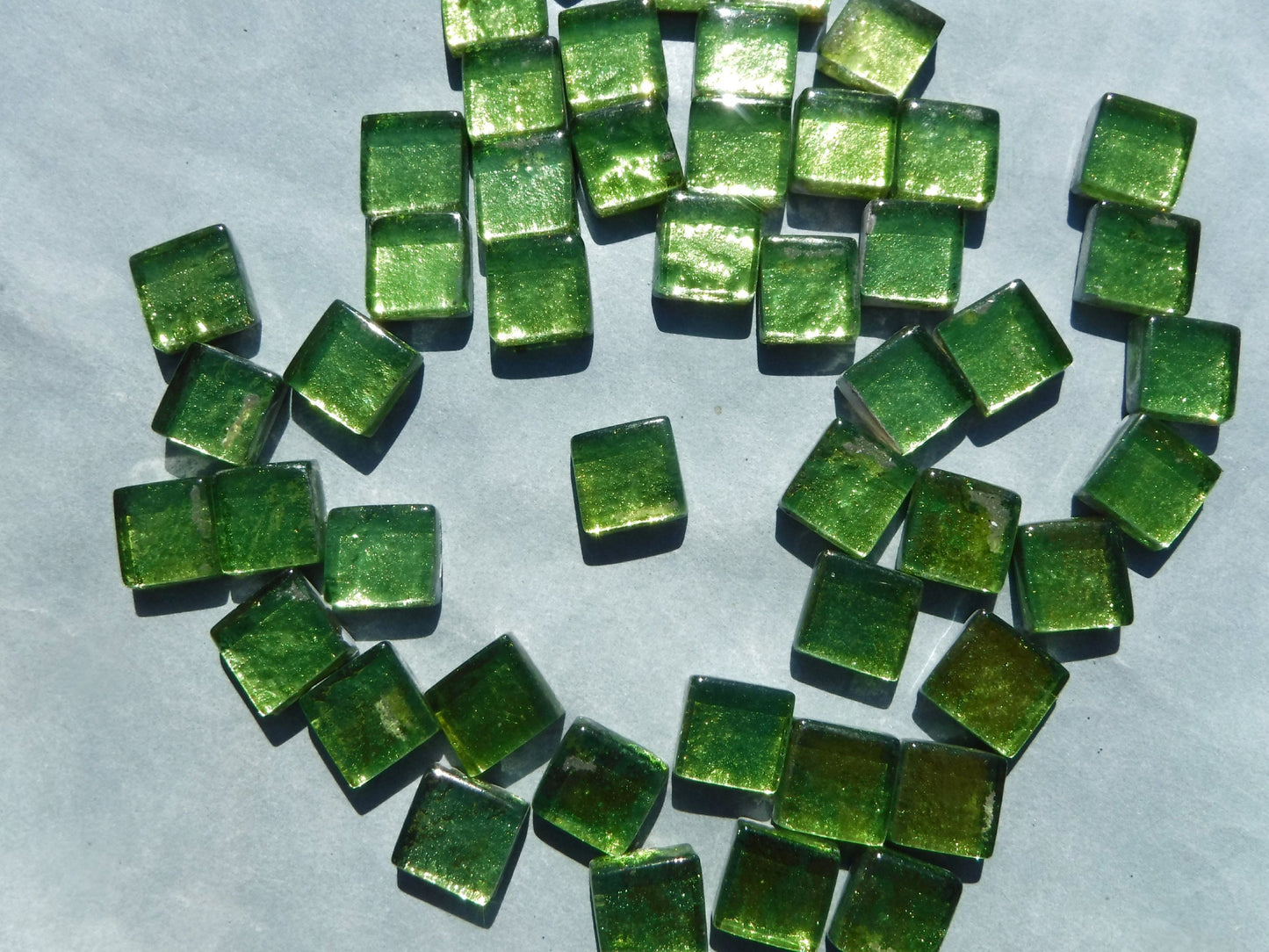 Green Foil Square Crystal Tiles - 12mm - 50g Metallic Glass Tiles in Chartreuse