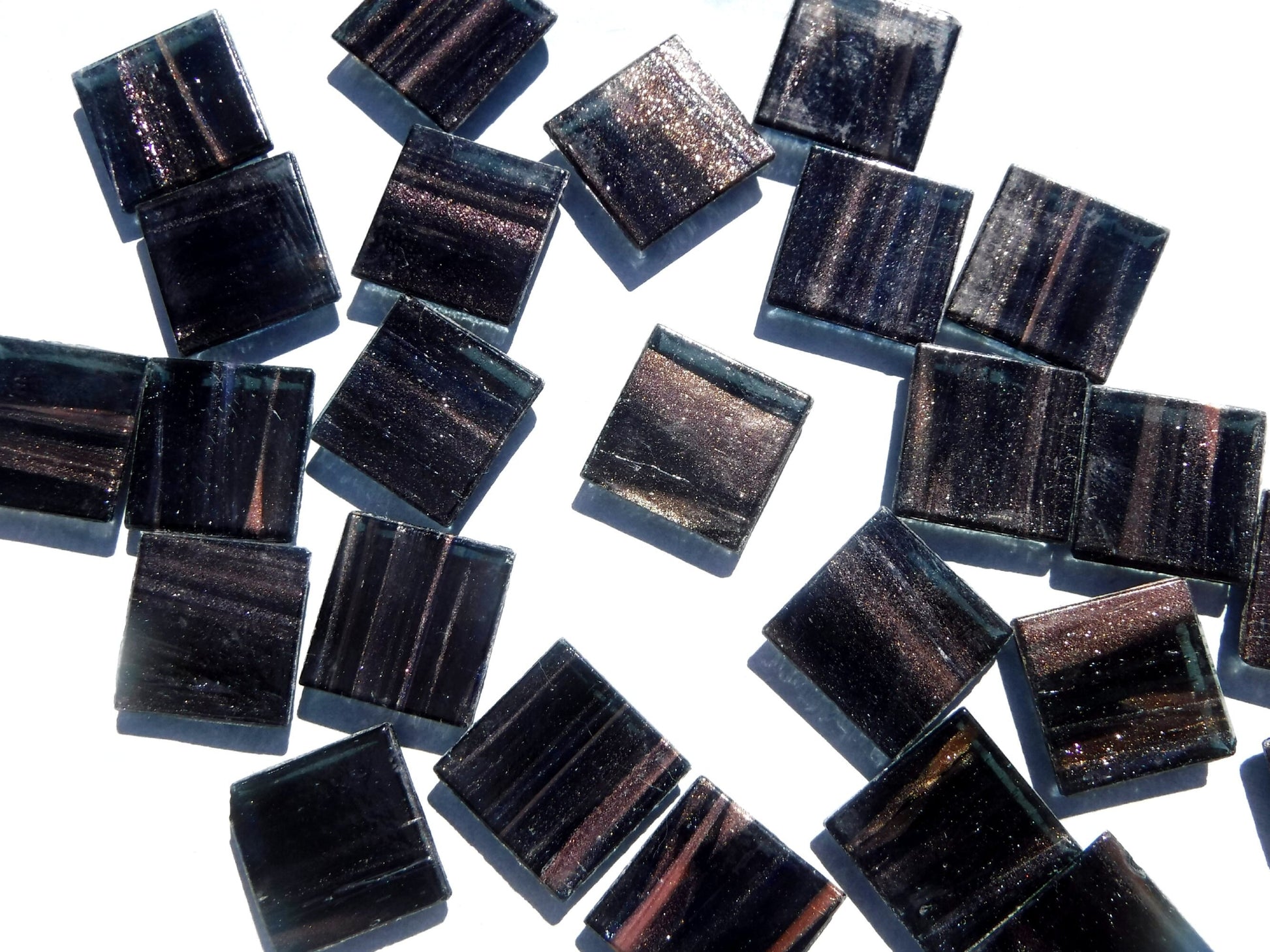 Black with Gold Vein Glass Mosaic Tiles Squares - 3/4 inch - 25 Venetian Tiles
