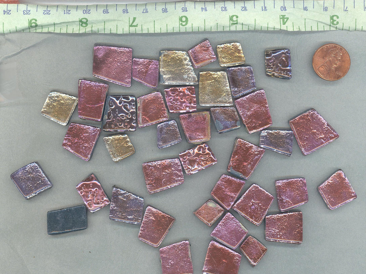 Miranda Rose Glass Tiles - Metallic Foil - Assorted Shapes - 50 grams Mosaic Tiles in Soft Shades of Pink and Purple and Gold