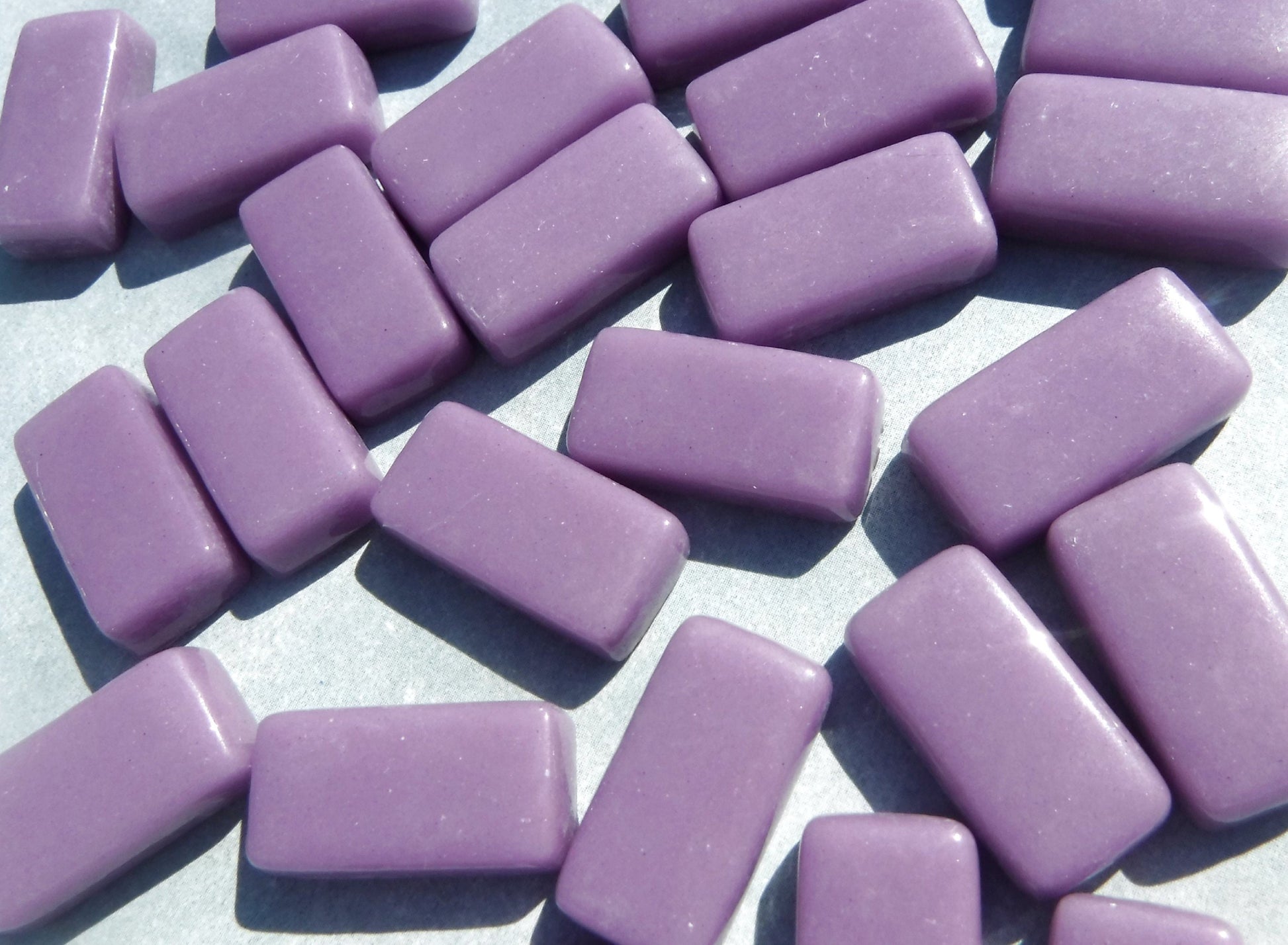 Purple Rectangle Mosaic Tiles - 20mm - 100g Opaque Glass Bar Tiles - Dark Orchid Bricks - Approx 35 Tiles