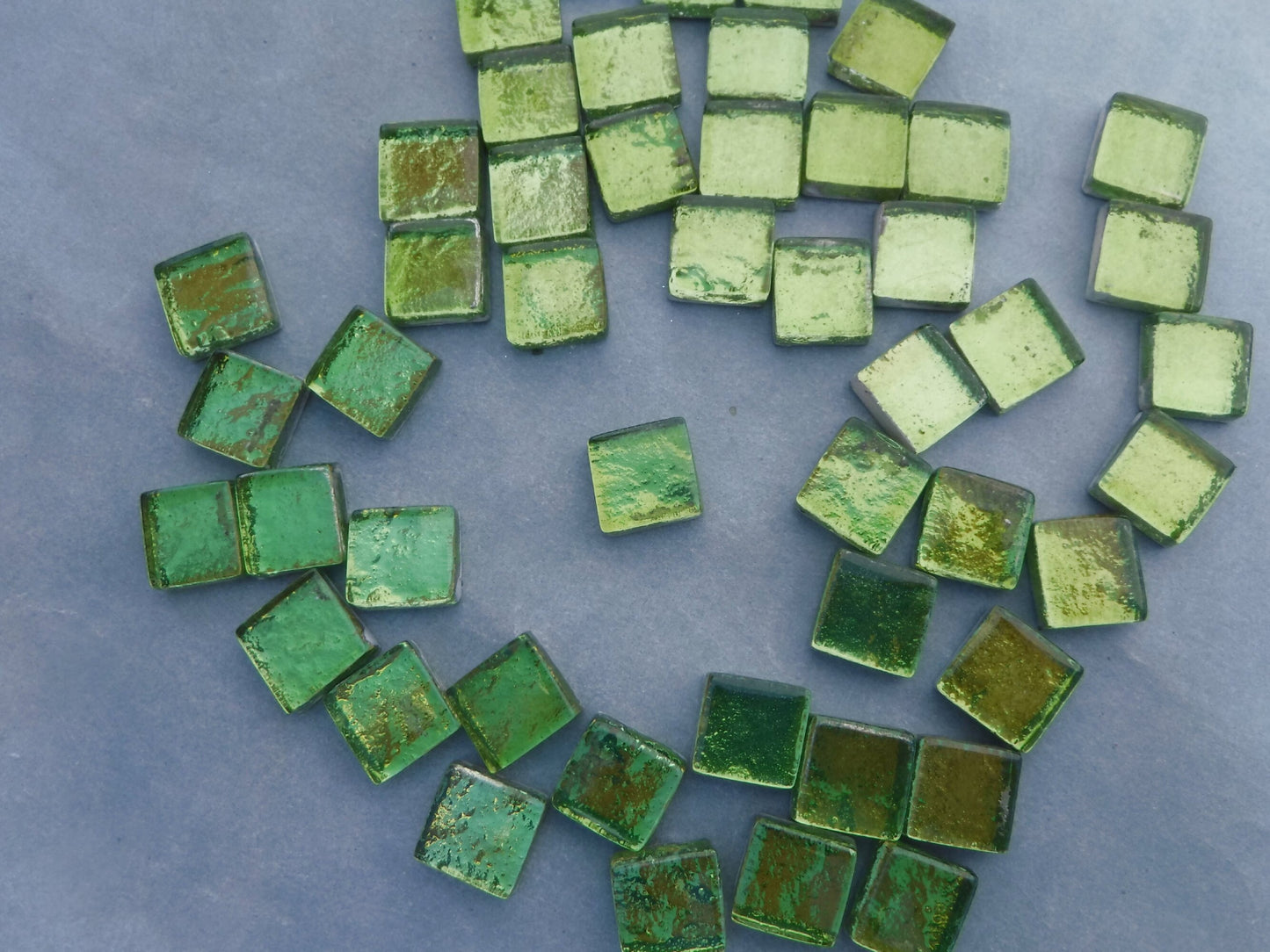 Green Foil Square Crystal Tiles - 12mm - 50g Metallic Glass Tiles in Chartreuse