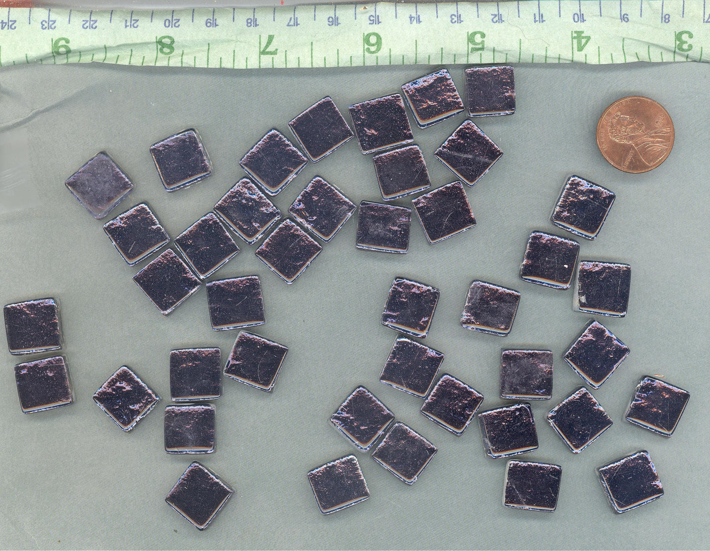 Darkest Indigo Foil Square Crystal Tiles - 12mm - 50g Anil Blue Metallic Glass Tiles