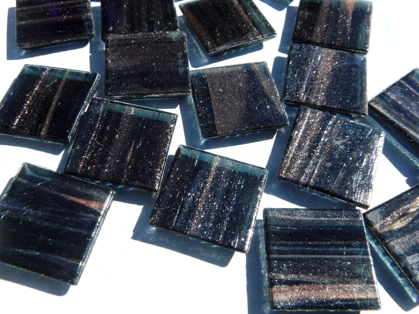Black with Gold Vein Glass Mosaic Tiles Squares - 3/4 inch - 25 Venetian Tiles