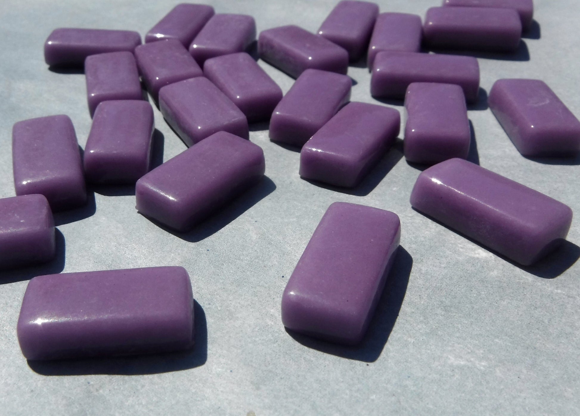 Purple Rectangle Mosaic Tiles - 20mm - 100g Opaque Glass Bar Tiles - Dark Orchid Bricks - Approx 35 Tiles