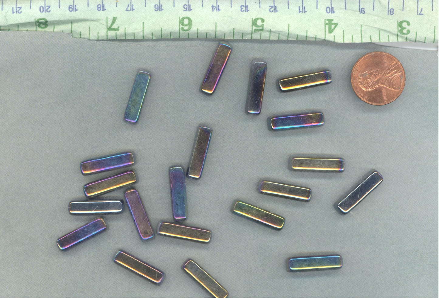 Iridized Black Colorful Metallic Rectangle Mosaic Tiles - 20mm Sticks - 50g - Approx 25 Glass Bars