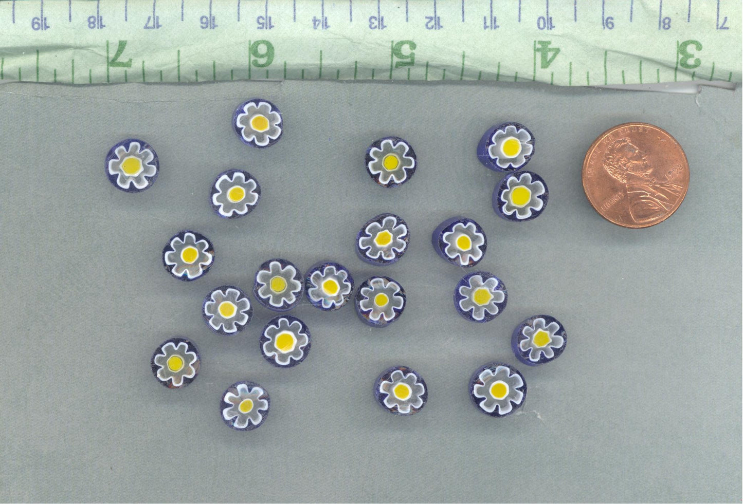 White Daisy in Bright Blue Millefiori - 25 grams - Glass Tiles - Floral Pattern